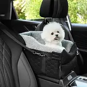 AtawLege Center Console Dog Car Seat, Detachable Washable Dog Booster Seat, Adjustable Safety Belts and Built-in Leash Pet Carseat, Portable Puppy Travel Carrier with Cushion for Small Dogs Cat(Black)