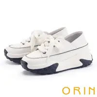 在飛比找momo購物網優惠-【ORIN】真皮拼接綁帶厚底休閒鞋(白色)