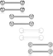 Visxcnu Set of 4 Tongue Piercing Barbell Set 14 Gauge Surgical Steel Plastic with Various Balls 316L Stainless Steel Nipple Rings Zirconia Tongue Rings Body Piercing Jewellery