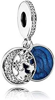 [Biggold] Moon & Blue Sky Dangle Silver Charm 925 Sterling Silver Bead Charm Fit Pandora Bracelets