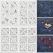 DOODLREAM Pack of 48 AZ Alphabet Flowers Bookmark Embroidery Pattern Stabiliser 8.3 x 11.7 Inches Soluble Stick and Stitch Embroidery Stickers with Flower Tendril 4 Sheets Letters Water Hand Sewing