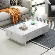 COSVALVE 41" Marble White Cool Coffee Table for Living Room,Rectangular Glossy Smart Contemporary Center Table for Waiting Area,White