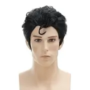 Roker Style Mens Black Short with a Front Curl Costume Wig for Cosplay Halloween Costume Party Wig