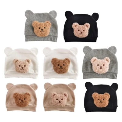 Stylish Baby Bonnet with Plush Bear Ears Decor Infant Toddlers Warm Fetal Caps