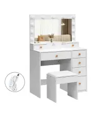 [Levede] 11 LED Bulbs Dressing Table Vanity Set in White