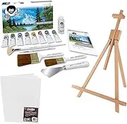 Jerry's Artarama Bob Ross Master Artist Oil Paint Set Bundle with Wood Tabletop Travel Art Easel and Canvas Panels (3pk) - 12x16 (3 Items)