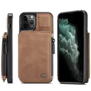 For Apple iPhone 11 pro CaseMe Back Zipper Wallet Case W/ 3 Card Slots, RFID Blocking, 1 Money Pocket, Credit Card Holder Leather Cover (Brown)