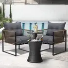 Livsip Outdoor Patio Set Ice Bucket Black Table Rattan Bistro Setting 3pcs