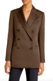 Ted Baker Women Dark Brown Seraph Double Breasted Satin Blazer Size 2/6 NWT 425$