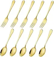 JEWEDECO 10pcs Stainless Steel Cutlery Dessert Forks Stainless Steel Kitchen Utensils Stainless Steel Utensils Mini Forks for Desserts Serving Utensils Gold Forks and Spoons Disposable