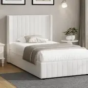 Oikiture Bed Frame King Single Gas Lift Base with Storage Boucle Fabric White