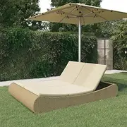 Outdoor Lounge Bed, Garden Sun Lounge Patio Sun Bed Lounger Day Bed Chaise Lounge Outdoor Lounge Bed Poly Rattan Beige