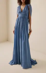 [Elie Saab] Cape-Detailed Silk Georgette Gown