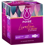 Poise LiveFree Pads Super With Wings 12 pack