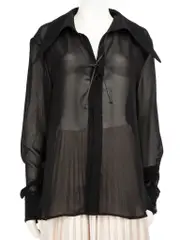 Black Sheer Neck Tie Detail Blouse