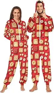 [AIXIWAWA] Adults Onesie Pajamas Pattern Biscuits Print Zip Front One Piece Pajama Jumpsuits for Men Women S