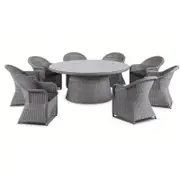 Outdoor Plantation 8 Seater Wicker Round Patio Dining Setting - Grey
