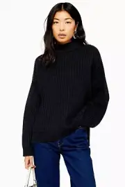 Top Shop Topshop Navy Knitted Funnel Neck Sweater Sz 8-10 NWT New