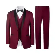 Men's Suit Pants Vest Tuxedo Blazer burgundy 3Pcs Slim Shawl Lapel 18745#10