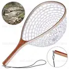 Fly Fishing Landing Net Soft Silicone Fish Trout Catch Release Net Wooden Handle