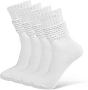 [Ptwola] 2 Pairs Women's Slouch Socks Soft Extra Long Knee High Sock Fall Winter Knit Slouchy Thigh High Boot Socks Solid Warm Socks, White