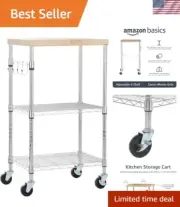Kitchen Storage Microwave Rack Cart on Caster Wheels with Adjustable Shelves,...