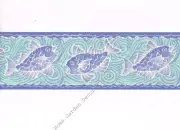 Blue Fish Seafoam Scroll Wave Thick Cushion Textured Vinyl Wall paper Border
