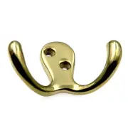 Warwick Polished Brass Double Prong Coat, Robe, Utility Hook BH2002PB
