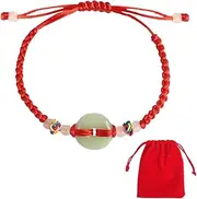 [nsgglecher] Vintage Jade Peace Clasp Beaded Red Rope Bracelet，Women Men Hand-woven Lucky Chinese Knot Rope Couple Bracelets, Handmade Braided Adjustable The Best Feng Shui Bracelet