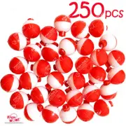 250pcs Fish WOW! 1" Fishing float Snap-On Round Floats bobbers Red White 1 inch