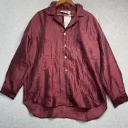 VTG Chicos Tunic Top Womens 3 Red Long Sleeve Semi Sheer Button Up Shiny