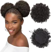 Afro Puff Drawstring Ponytail 2packs Fluffy Short Kinky Curly Hair Bun for Black Women (6INCH, 1B)