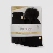 Isotoner Women's Black Knit Glove and Beanie Gift Set Size OS