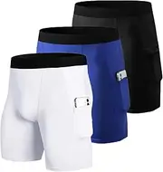 [LEICHR] 1/3 Pack Men Compression Shorts Spandex Running Athletic Baselayer Underwear Workout Training Shorts Pocket