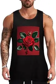 [NQHJT] Men Tank Tops Red Mirror Rose Sleeveless T Shirts for Men's Fitness Quick Dry Gym Tank Top for Men