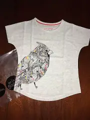 NWT Mini Boden 2/3 or 3/4 Grayish Blue Sparkle Bird Sht/Sl Top Tee