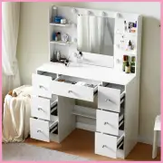 Vanity Dressing Table With 7 Drawers 10 LED Bulbs Mirror Makeup Desk For Bedroom