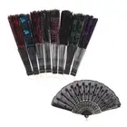 Silk Fan Folding Fan Wedding Art Gifts Peacock Sequin Dancing Fan Hand Held BAZ
