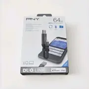 PNY Duo Link 4 64GB USB 3.0 OTG Flash Drive for iPhone & iPad New In Box