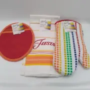Fiesta Tangerine Yellow Stripe Kitchen Towel, Oven Mitt and Pot Holder -New!