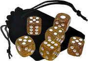 Set of (6) 16mm D6 Transparent Glitter Dice Rounded Corners ... Plus Black Velvet Storage Pouch Bag