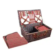 Alfresco 4 Person Picnic Basket Wicker Picnic Set Outdoor Insulated Blanket New
