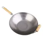 D.Line Carbon Steel Wok Skightly Flat Bottom With Long Wooden Handle 36cm