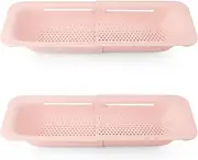 2 Pcs Collapsible Colander Kitchen Extendable Strainer Fruits Vegetables Noodle Pasta Food Drain Basket Space-Saver Portable Drainer Over Sink (Pink, One Size)
