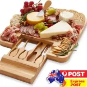 Bamboo Cheese Board & Knife Set Large Charcuterie Board with Slide out Drawer Au