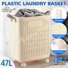 47L Laundry Basket Collapsible Clothes Hamper Washing Laundry Bin Trolley Cart