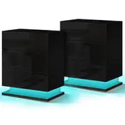 2x ALFORDSON 3 Drawers Bedside Table Zaim Gloss Nightstand (Black)