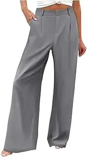 [Generic] Casual Straight Leg Pants for Women High Waisted Drawstring Baggy Sweatpants Elastic Wide Leg Lounge Work Pants
