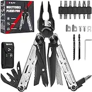 Multifunctional Stainless Steel Pliers, Multifunction Tool with Improved Scissors, 2 Interchangeable Saw and Screwdrivers, Multifunctional Knife, Original Men's Gift – Black