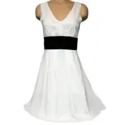 VICTORIAS SECRET White Black Waist Tie Fit And Flare Dress Sundress Size 2 NWT